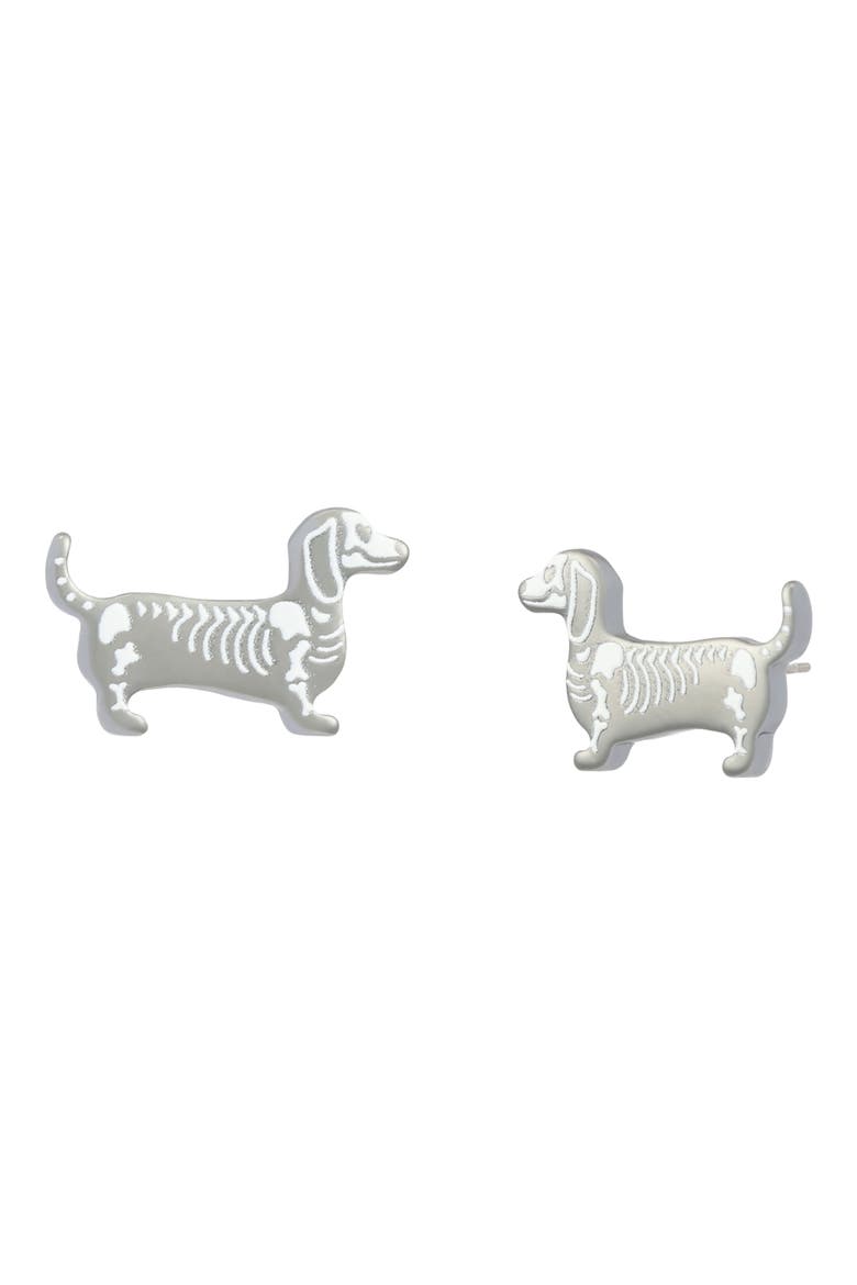 Skeleton Dachshund Stud Earrings, Main, color, WHITE