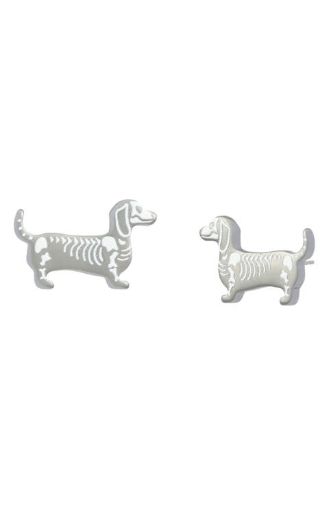 Skeleton Dachshund Stud Earrings