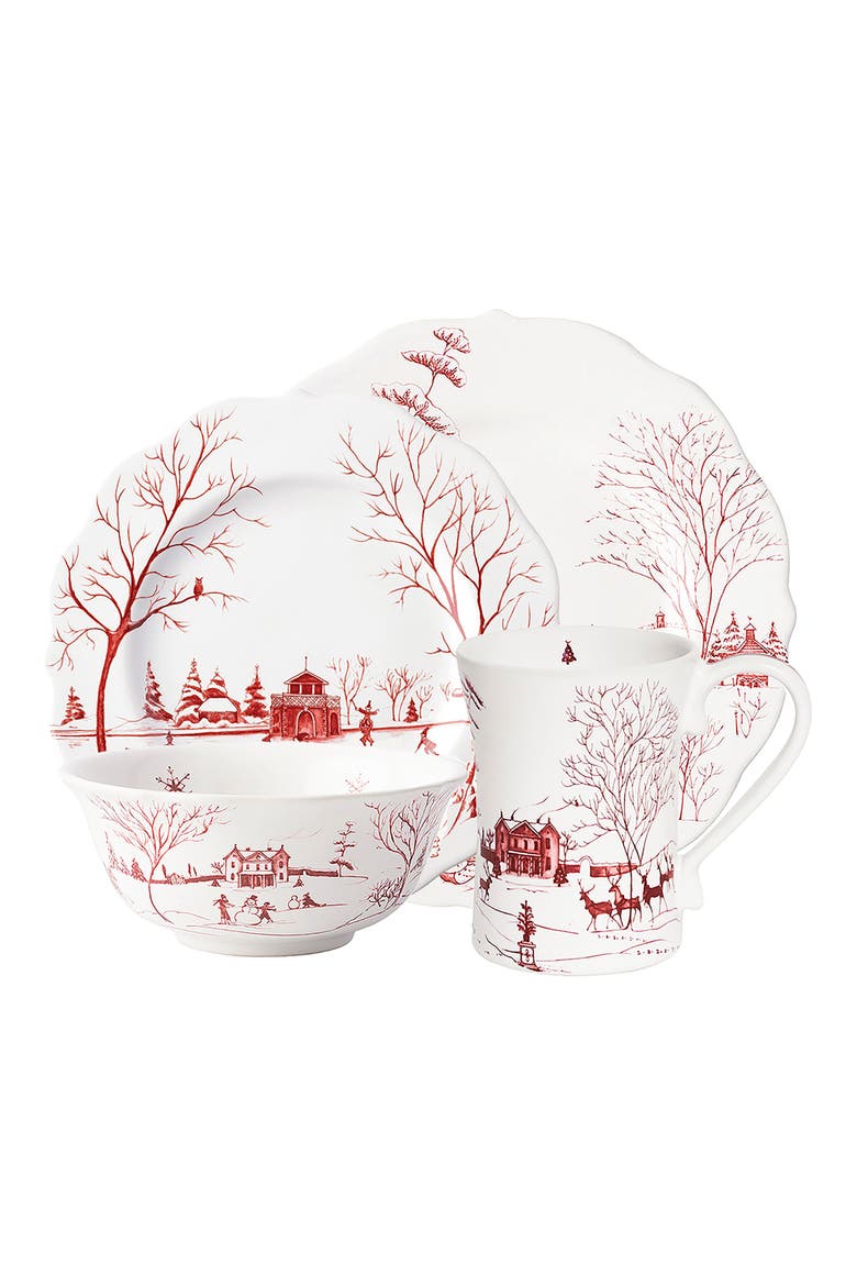 Country Estate Winter Frolic 4-Piece Dinnerware Set, Main, color, RUBY