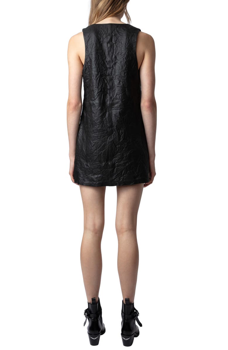 Zadig & Voltaire Rasha Sleeveless Crinkled Leather Minidress, Alternate, color,