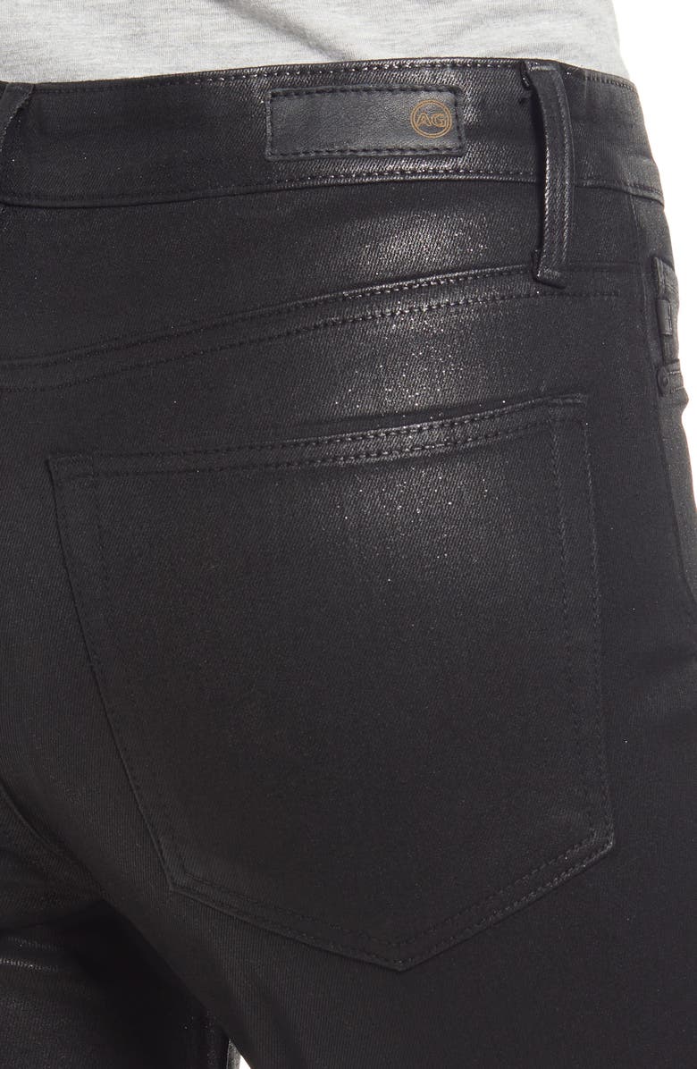 AG The Farrah High Rise Ankle Skinny Leather Panel Denim Pants, Alternate, color, Luminous Super Black