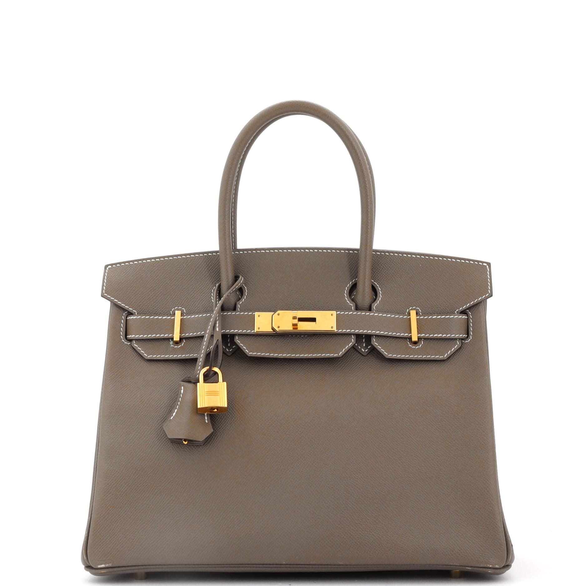 Pre-Owned Hermes Birkin Handbag Grey Epsom with Gold Hardware 30, Main, color, 