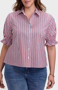 Foxcroft Vivienne Stripe Elbow Sleeve Matte Sateen Button-Up Shirt