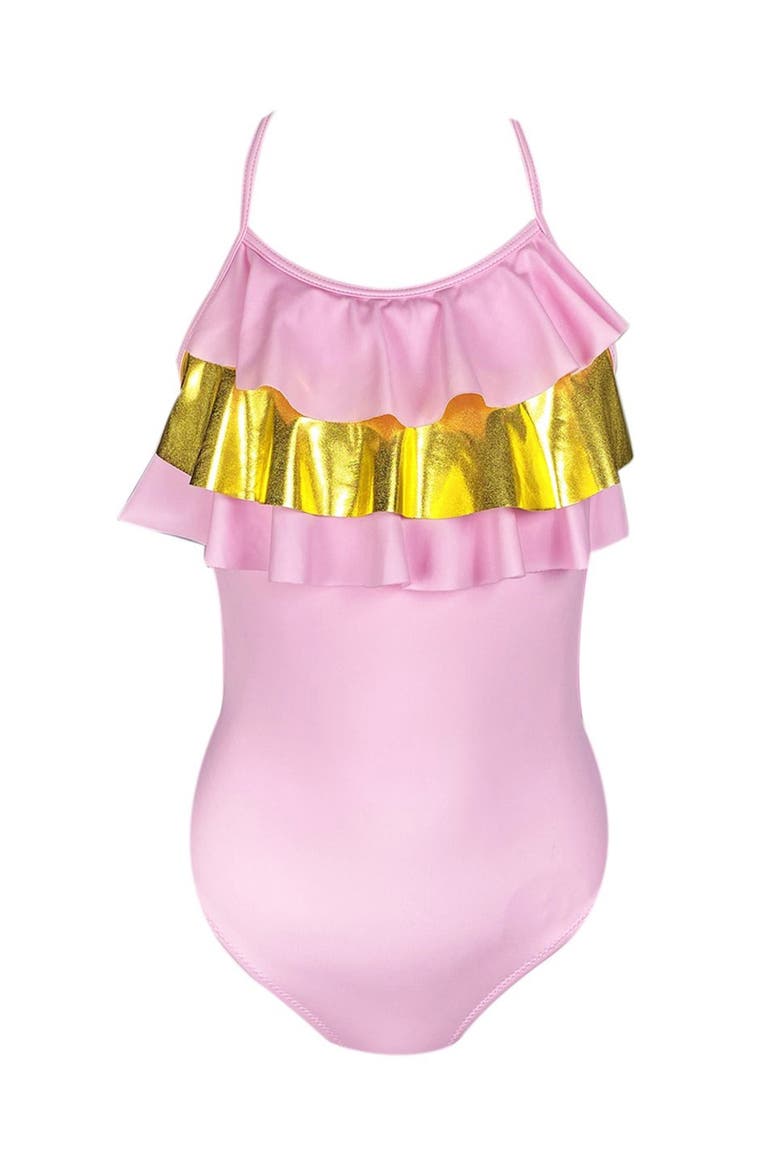 Shimmering  Ruffle Detail One-Piece Swimsuit, Main, color, Pastel Pink