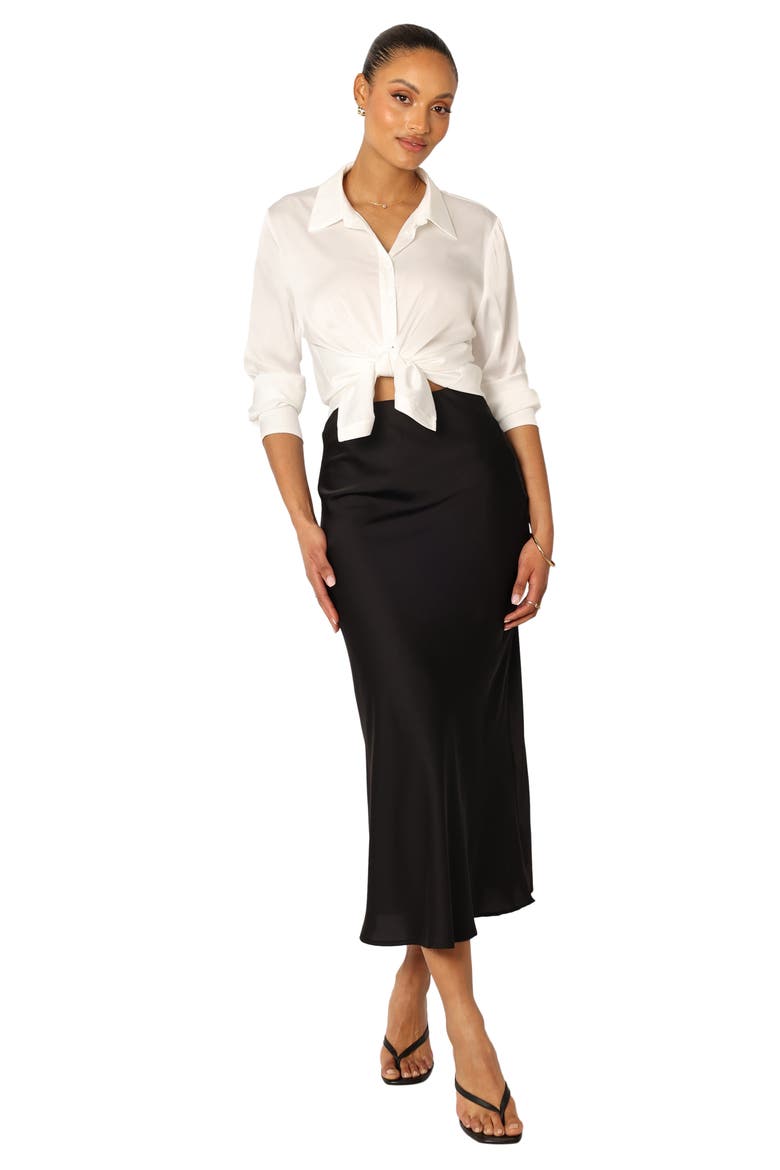 Nellie Satin Maxi Skirt, Alternate, color, BLACK