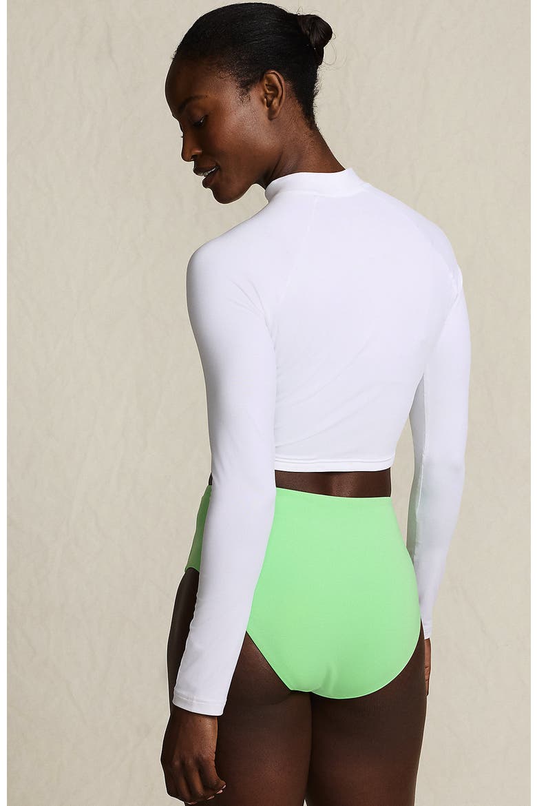 Long Sleeve Mock Neck Cropped UPF 50 Sun Protection Rash Guard, Alternate, color, White