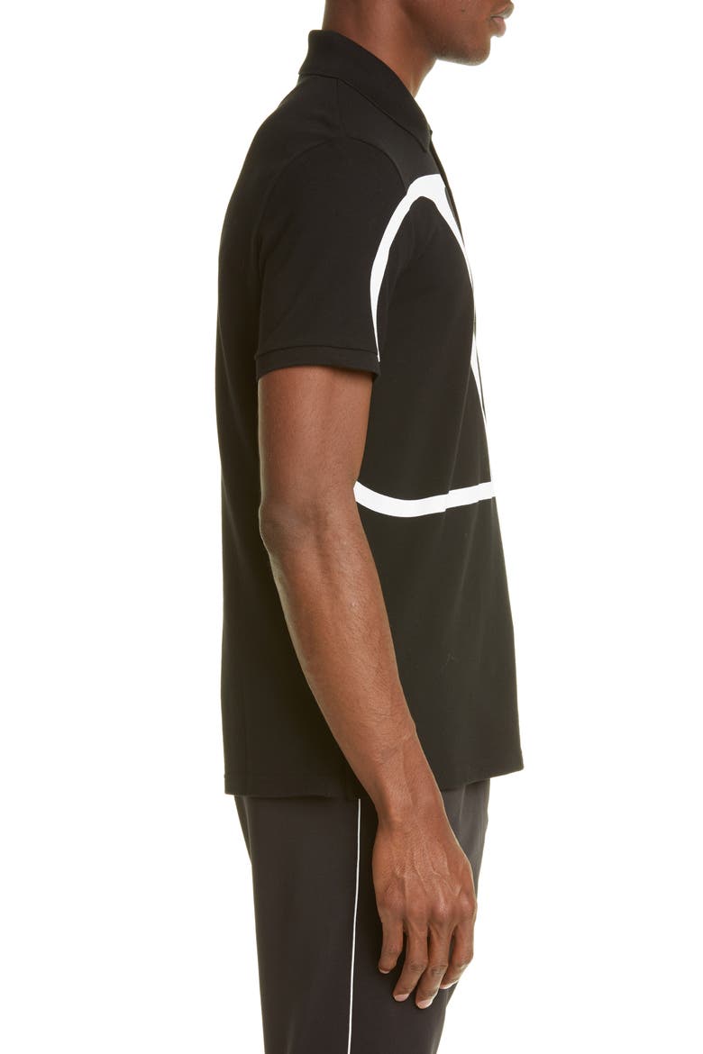 V-Logo Black Short Sleeve Piqué Polo, Alternate, color, BLACK/ WHITE