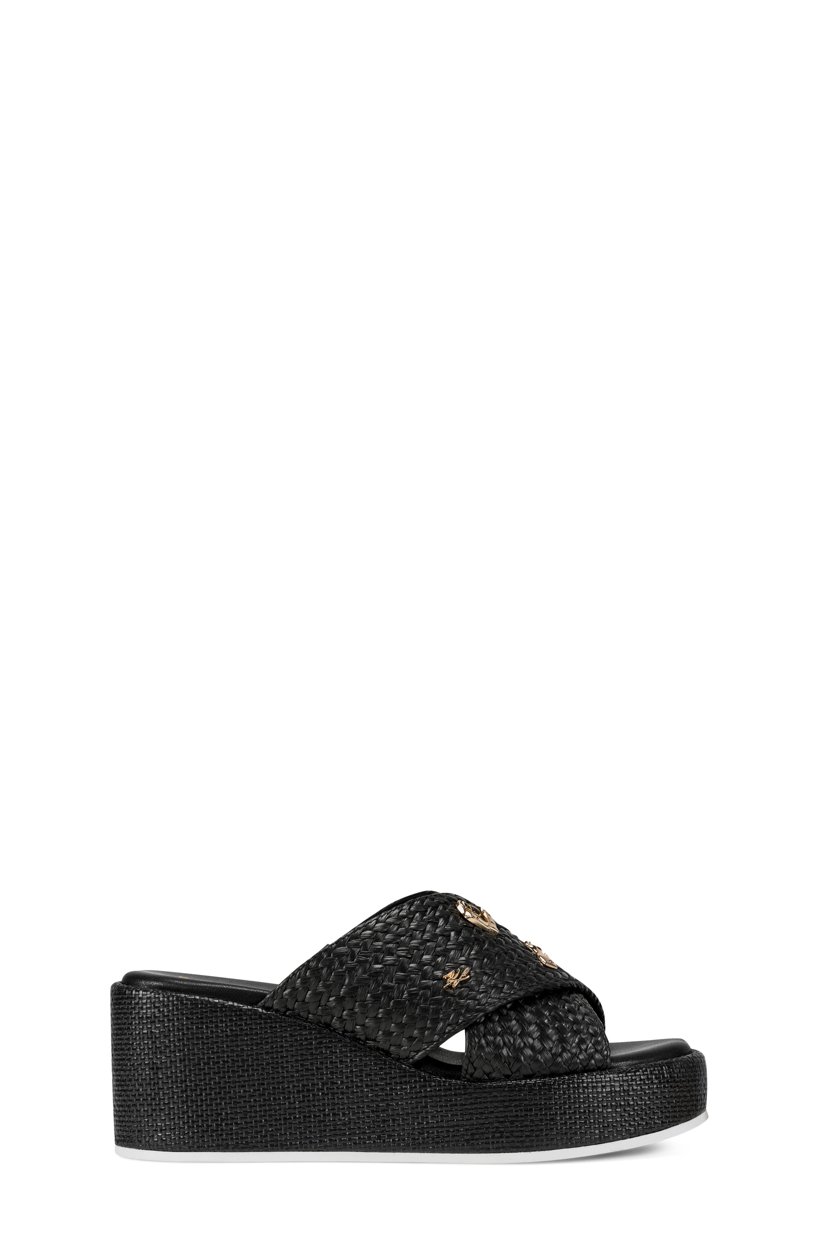 KARL LAGERFELD PARIS Caleigh Woven Platform Wedge Sandal, Alternate, color, Black