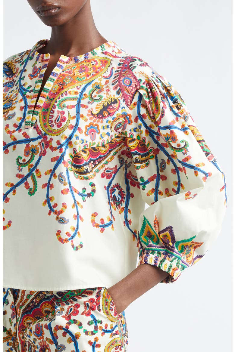 Watercolor Paisley Cotton Top, Alternate, color, PRINT ON WHITE BASE