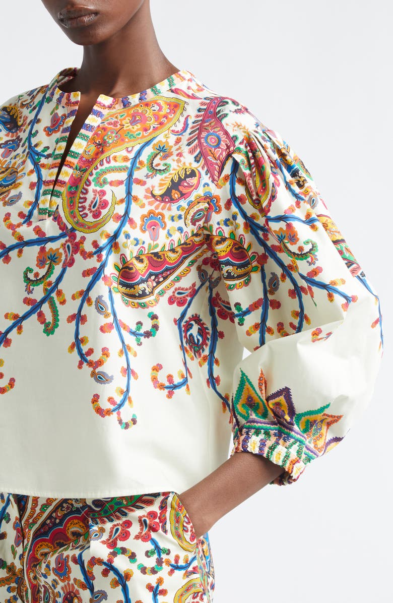 Etro Watercolor Paisley Cotton Top, Alternate, color, Print On White Base