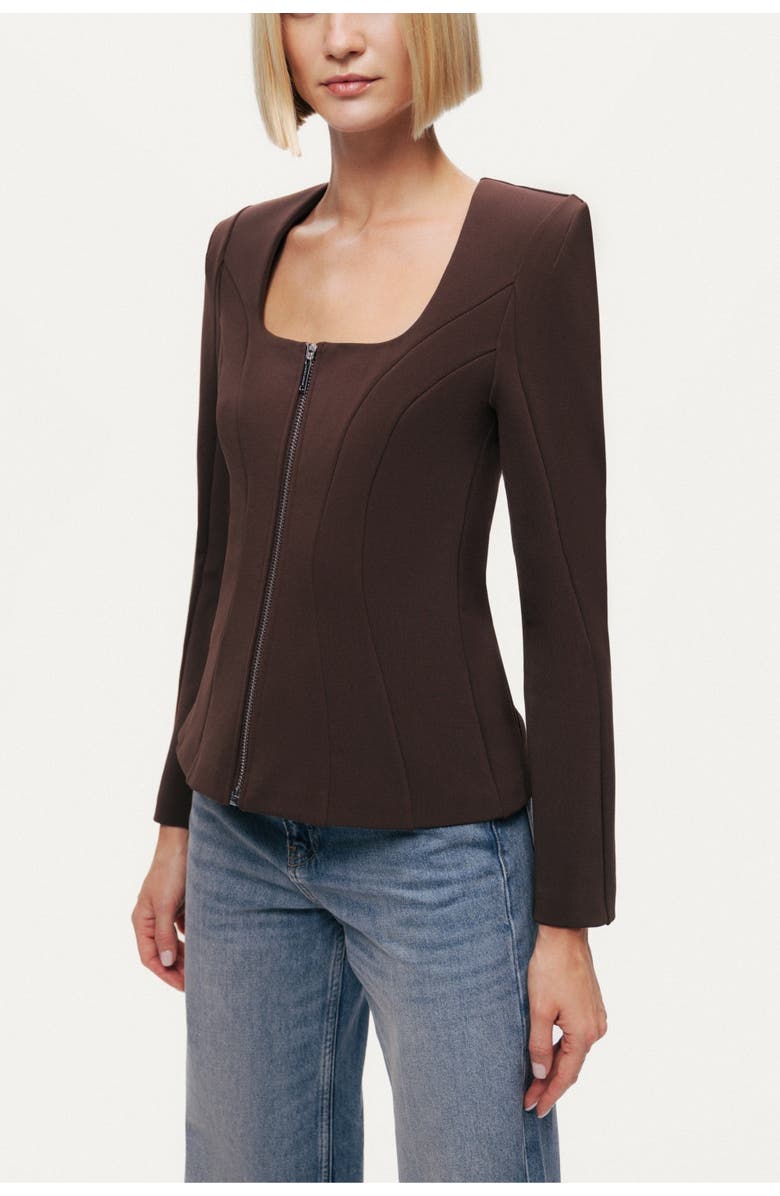 Nocturne Zip-Front Structured Top, Alternate, color, Brown