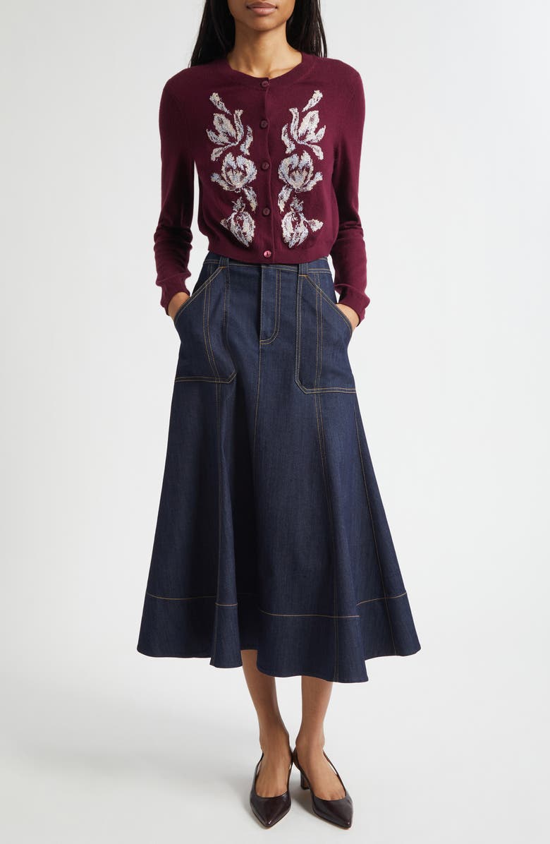 Cinq à Sept Isolde Tulip Jacquard Cardigan, Alternate, color, Deep Plum