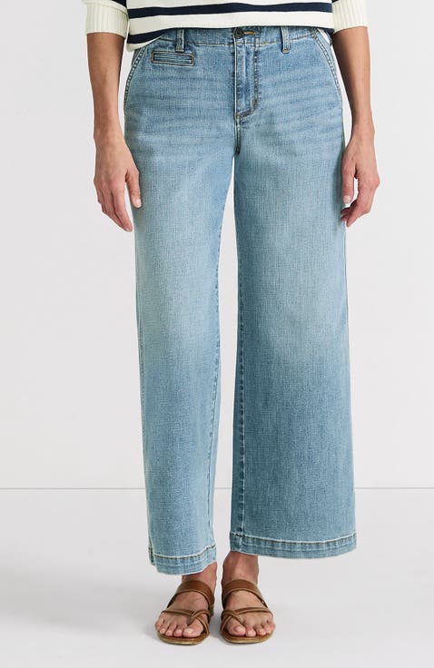 Mid Rise Denim Wide Leg Ankle Jeans