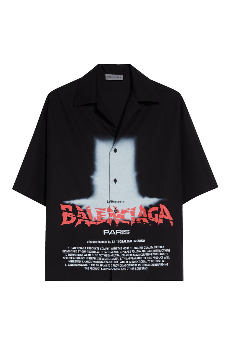The Door Short Sleeve Cotton Bowling Button-Up Shirt, Alternate, color, 1000 BLACK