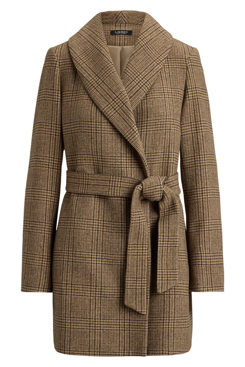 Plaid Wool Wrap Coat, Alternate, color, HAZEL PLAID