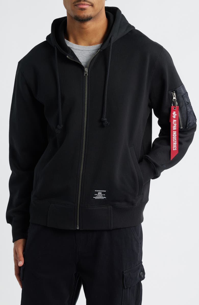 Alpha Industries Utility Pocket Cotton Fleece Zip Hoodie, Alternate, color, Black