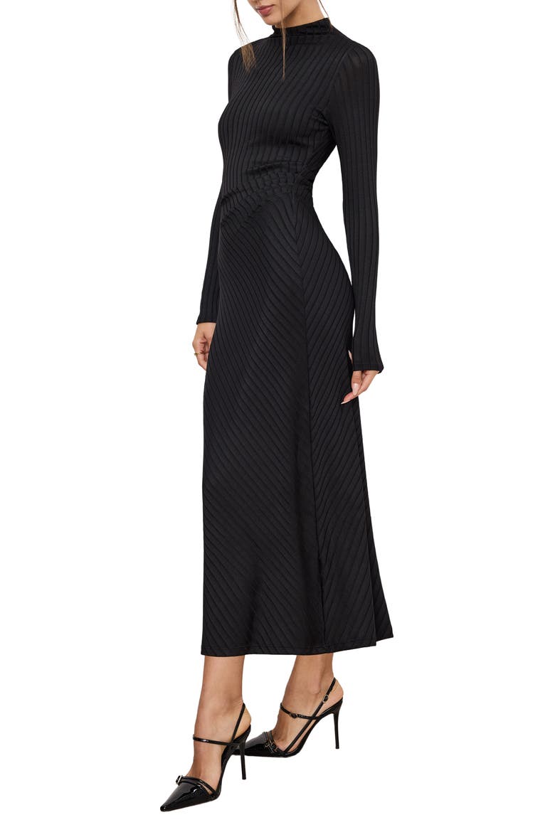 Victorian Rib Long Sleeve Midi Dress, Alternate, color, BLACK001