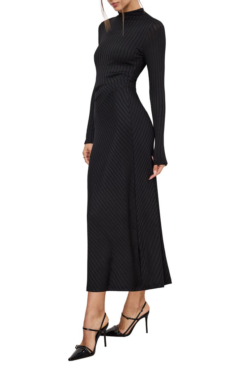 Good American Victorian Rib Long Sleeve Midi Dress, Alternate, color, Black001