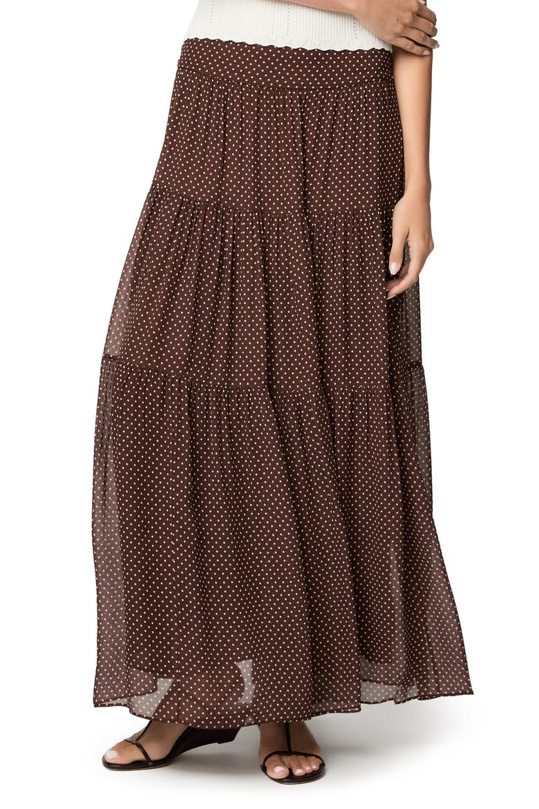 Somi Tiered Polka Dot Maxi Skirt, Alternate, color, MAHOGECRU