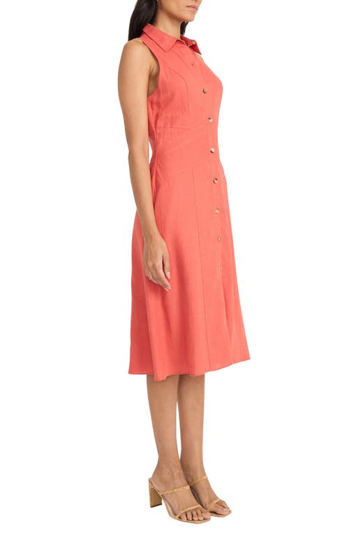 Maggy London Sleeveless Linen Blend Shirtdress In Mineral Red