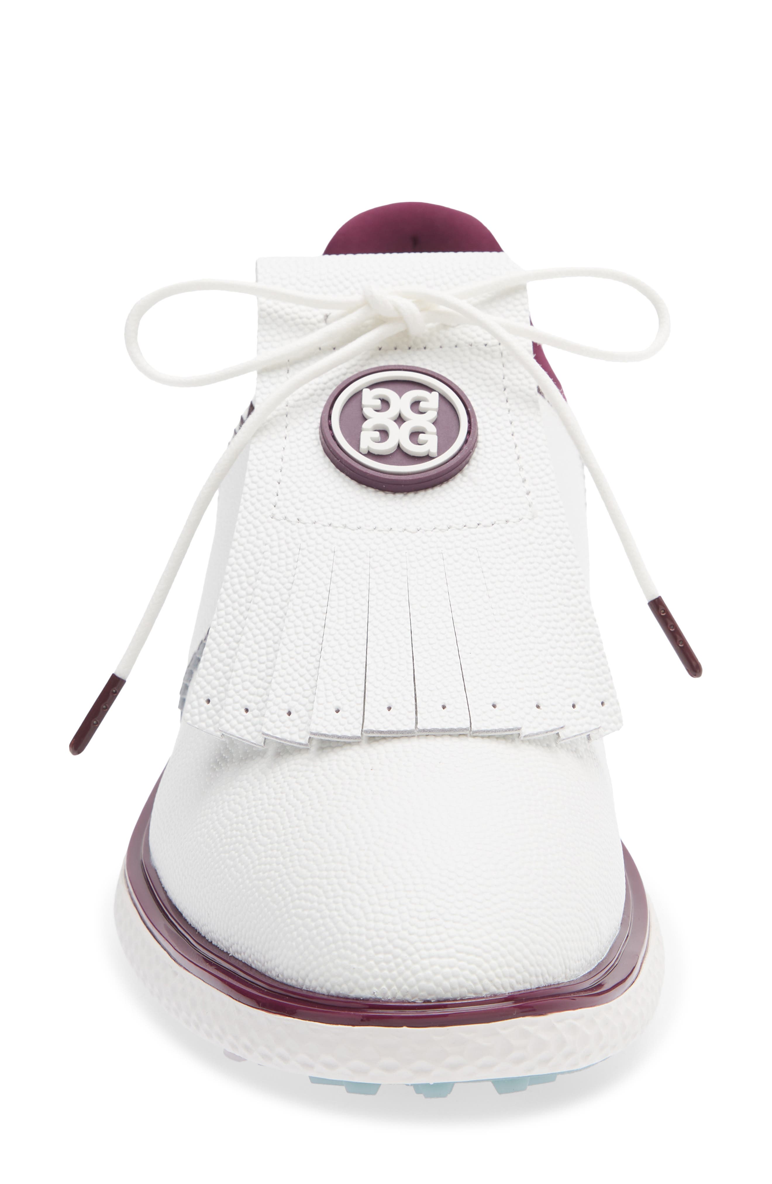 Gallivant2r Leather Kiltie Golf Shoe, Alternate, color, SNOW / DARK PLUM