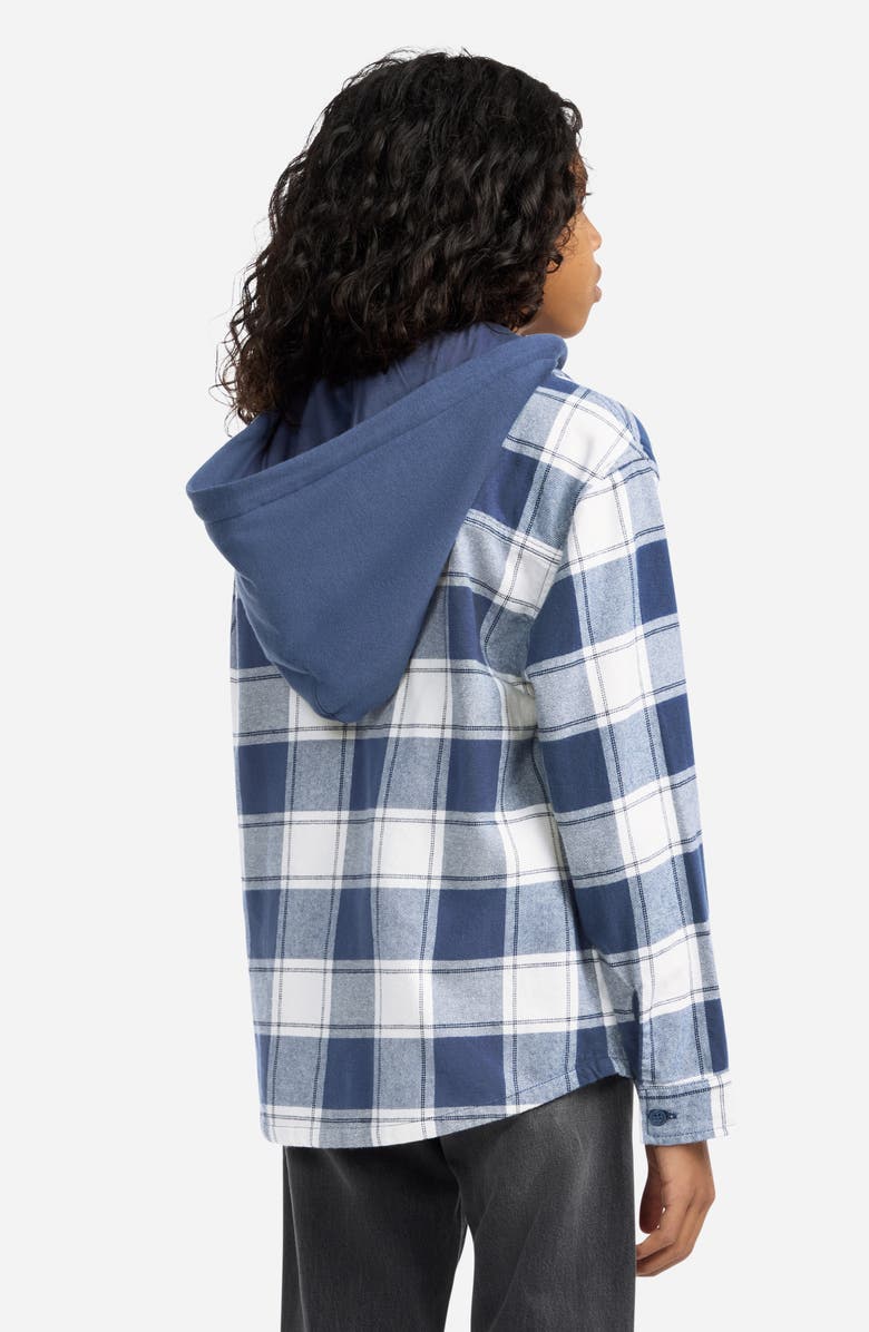 abercrombie kids Kids' Hooded Flannel Button-Up Shirt, Alternate, color, Vintage Indigo