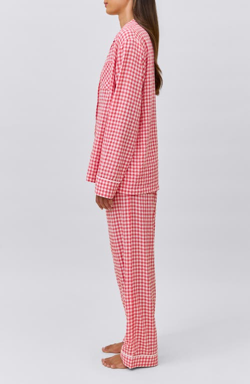 Papinelle Seersucker Gingham Cotton Blend Pajamas In Red