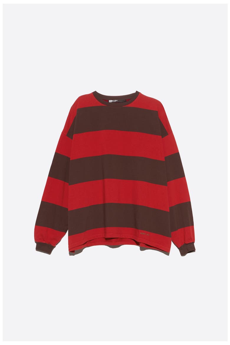 Oversize Striped Long T-shirt, Alternate, color, RED