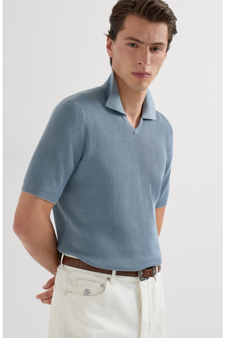 Cotton English rib knit polo, Alternate, color, Sky Blue