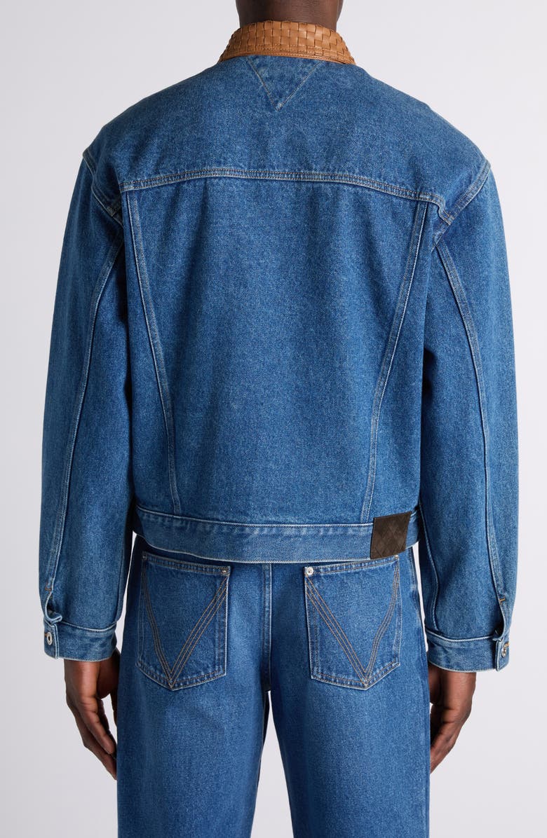 Bottega Veneta Intrecciato Collar Denim Jacket, Alternate, color, 4300 Mid Blue