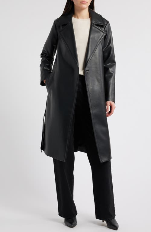 Michael Kors Long Faux Leather Trench Coat In Black