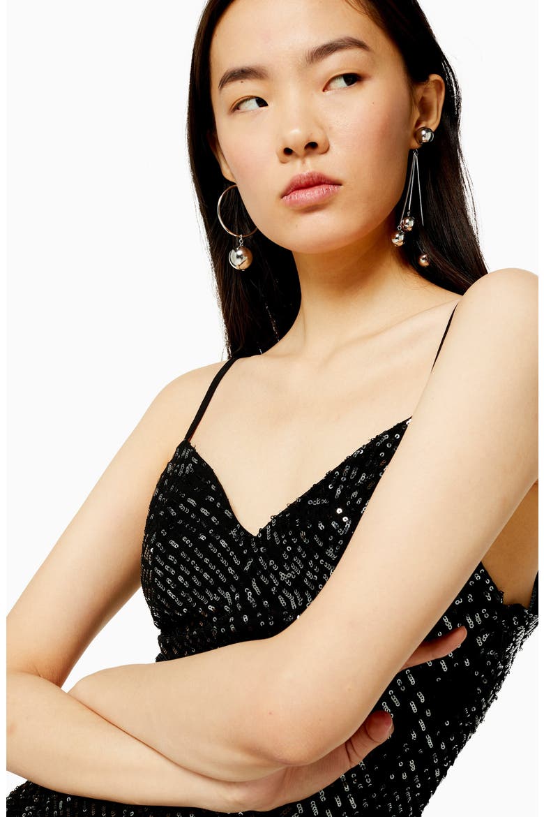 Godet Hem Sequin Minidress, Alternate, color, BLACK