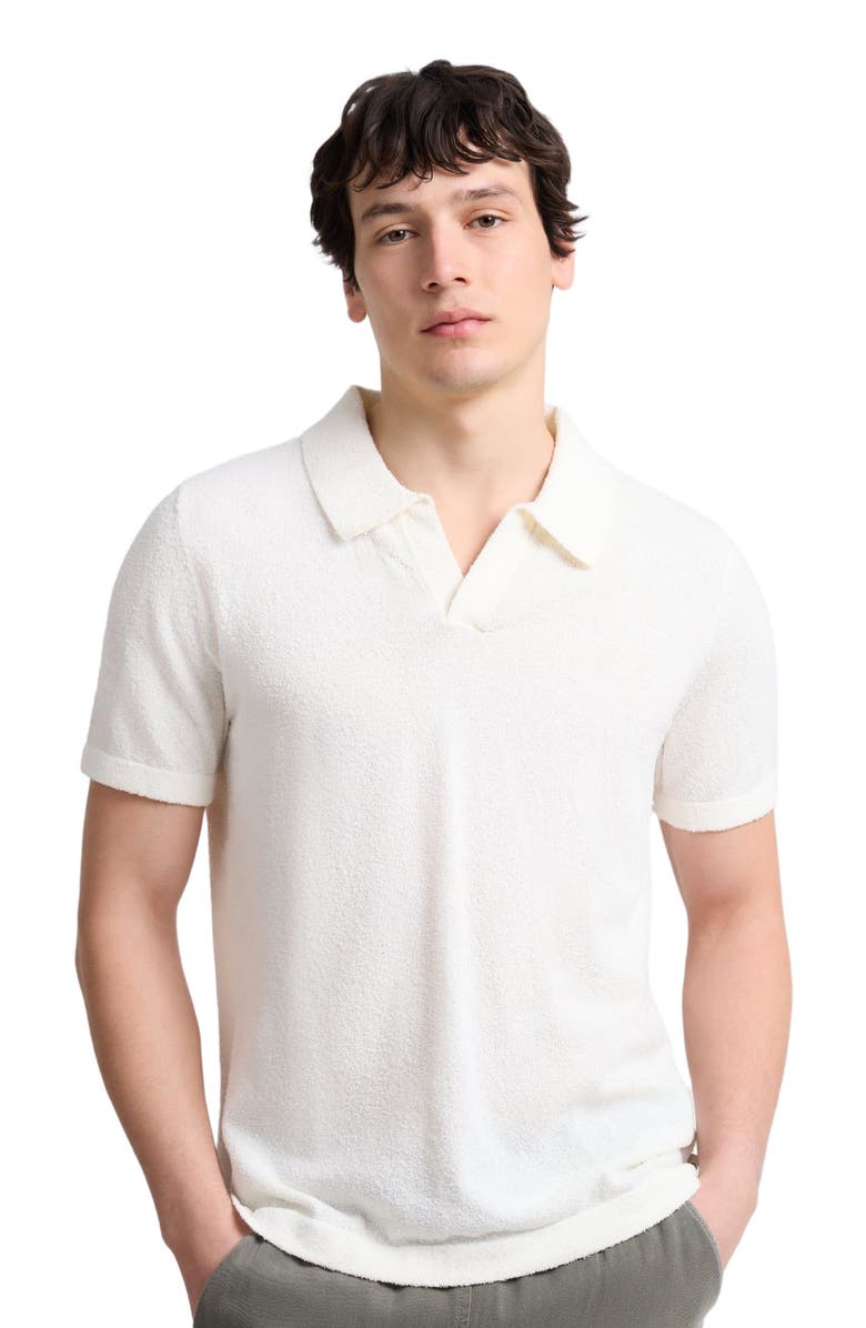 Onia Boucle Knit Johnny Polo, Alternate, color, Egret