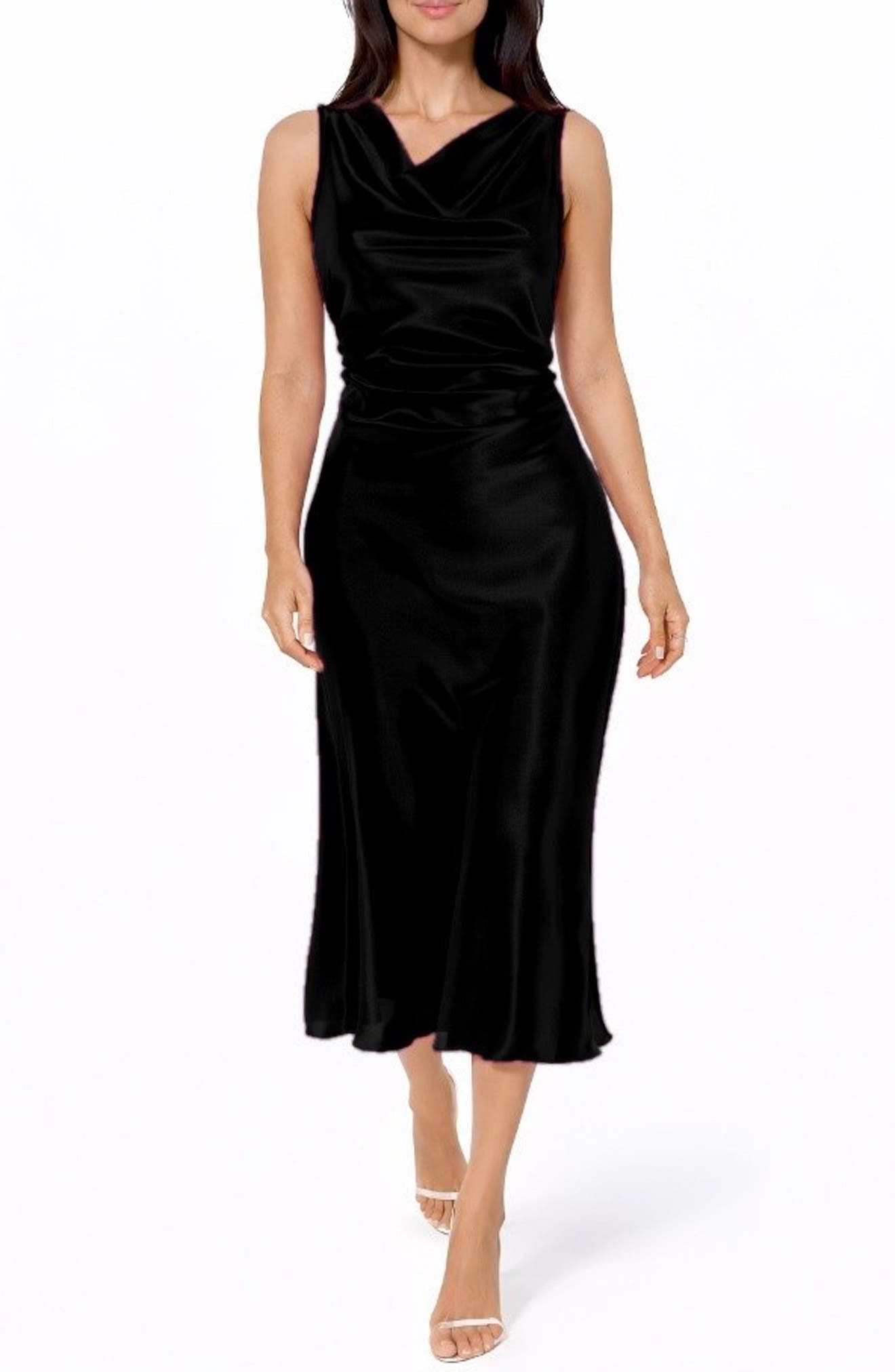 bebe Cowl Neck Sleeveless Satin Midi Dress