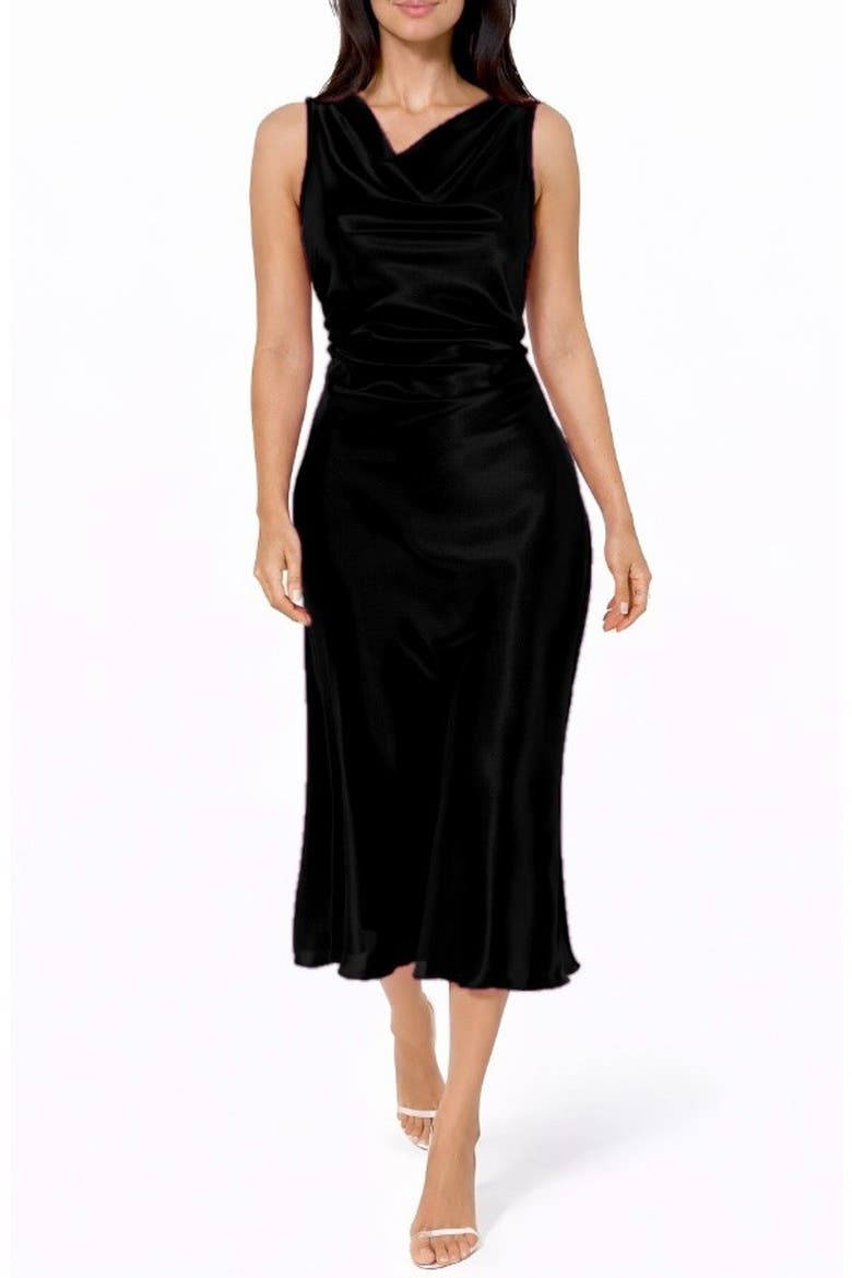 Cowl Neck Sleeveless Satin Midi Dress, Main, color, BLACK