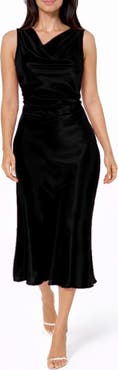 bebe Cowl Neck Sleeveless Satin Midi Dress