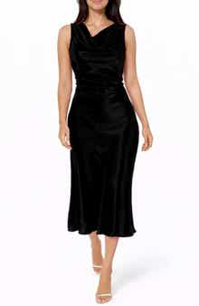 bebe Cowl Neck Sleeveless Satin Midi Dress