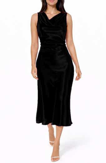 bebe Cowl Neck Sleeveless Satin Midi Dress