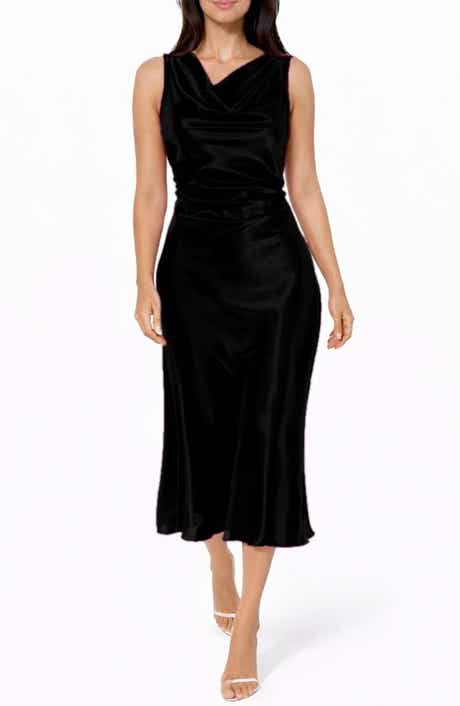 bebe Cowl Neck Sleeveless Satin Midi Dress