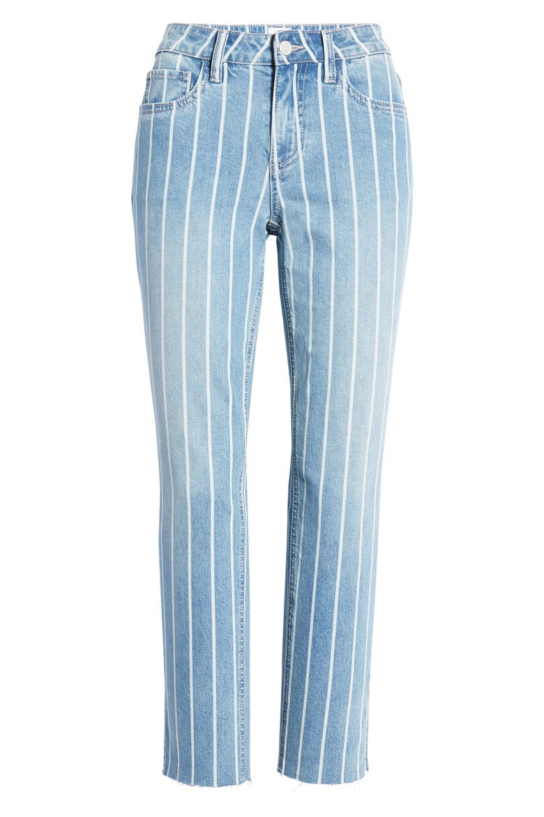 Crop Straight Leg Raw Hem Jeans, Alternate, color, BLUE STRIPE