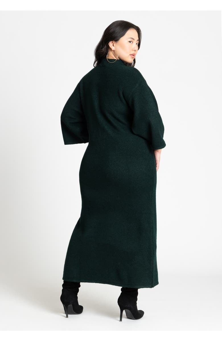 ELOQUII Funnel Neck Wide Sleeve Midi Dress, Alternate, color, Dark Green