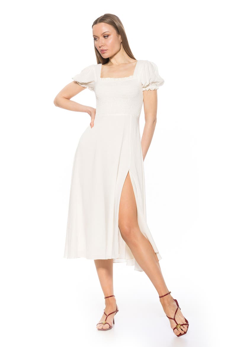Iris Smocked Short Sleeve Midi Dress, Alternate, color, IVORY