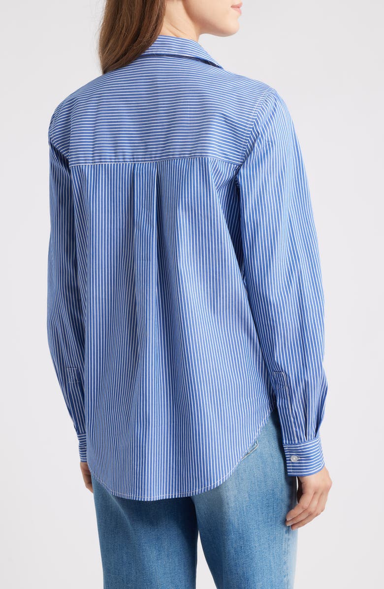 beachlunchlounge Lynden Embellished Stripe Cotton Blend Button-Up Shirt, Alternate, color, Royal Night