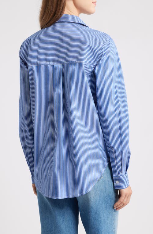 Beachlunchlounge Lynden Embellished Stripe Cotton Blend Button-up Shirt In Blue