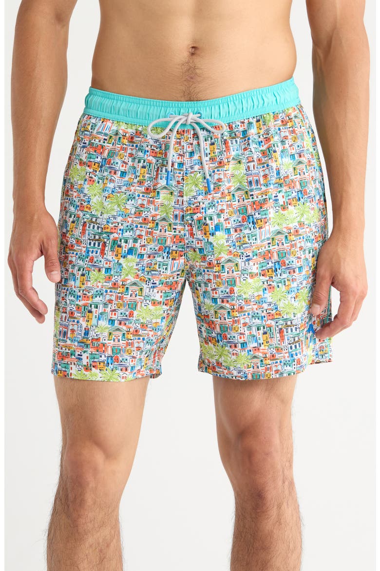 Naples Villa Amalfi 6-Inch Swim Trunks, Main, color, BRIGHT TOMATO