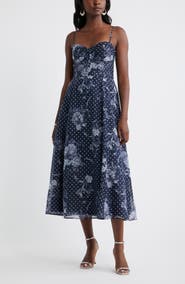 Chelsea28 Floral Polka Dot Seamed Bodice Cocktail Dress