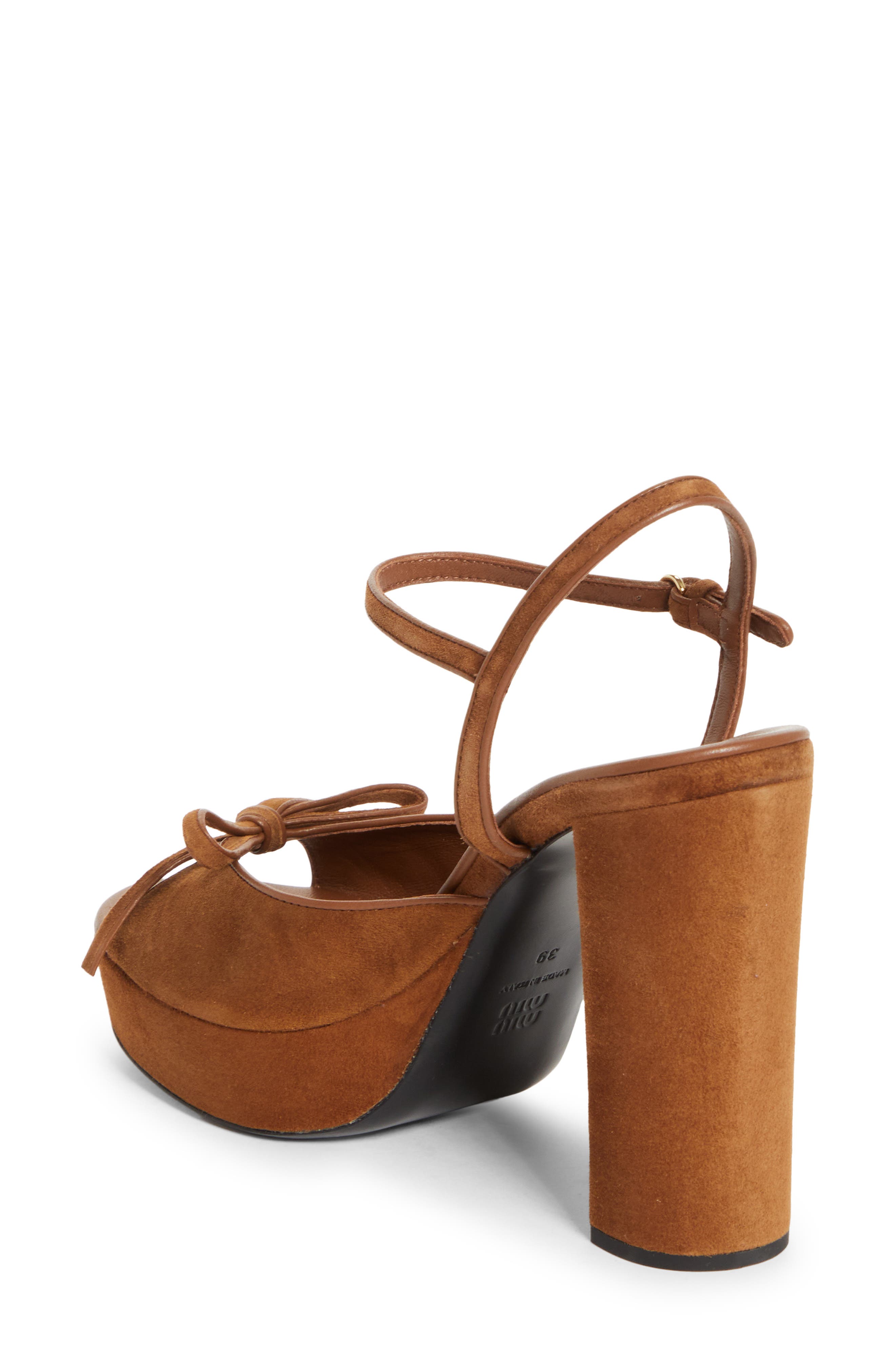 Miu Miu Bow Platform Sandal, Alternate, color, Rovere
