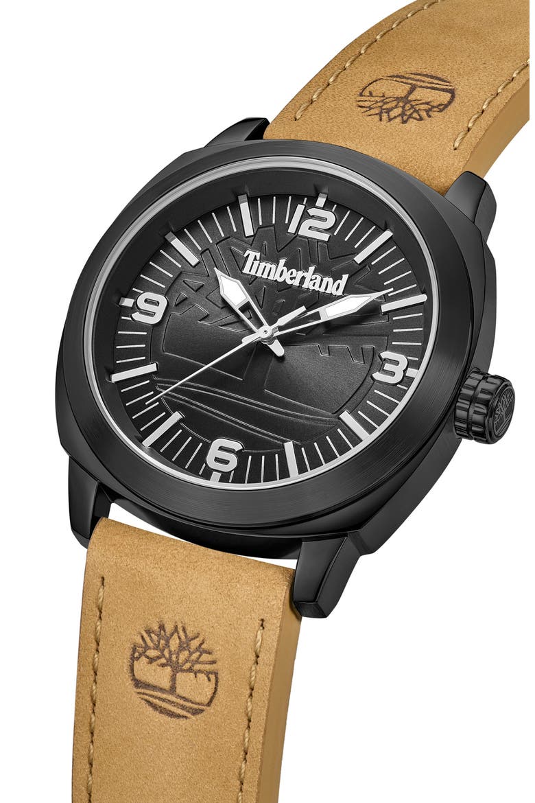 Classic Three Hand Leather Strap Watch, 46mm, Alternate, color, TAN