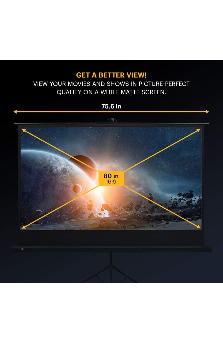 Kodak 80 Projector Screen with Stand, Portable 169 Projector Screen with Tripod Stand & Bag, Alternate, color, Black
