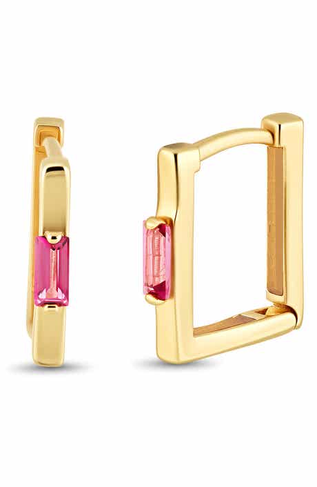 14K Gold Pink Topaz Hoop Earrings